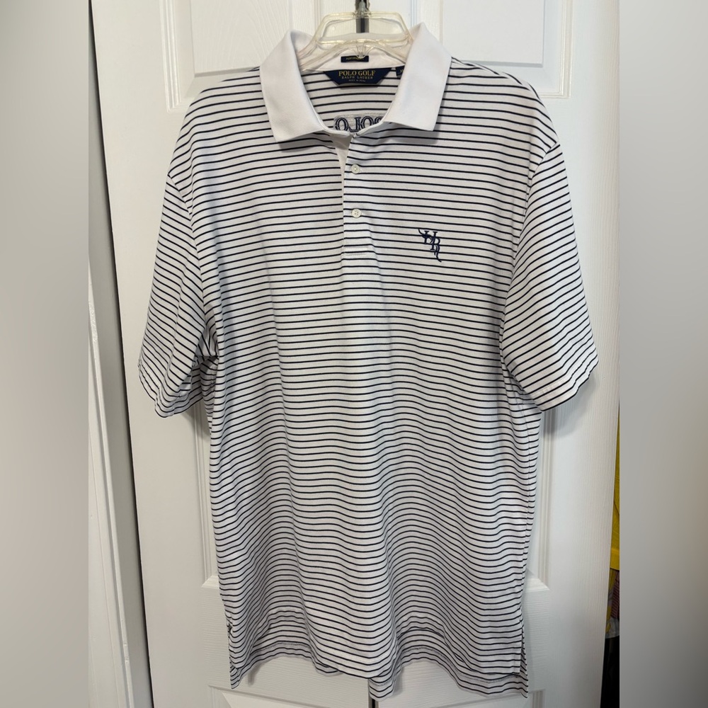 Polo Golf Ralph Lauren XL navy white Stripe white collar Performance Polo Preppy